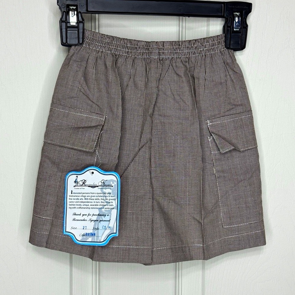 Remember Nguyen Brown Check Cargo Shorts w/ Pockets Elastic Waist 2T NWT